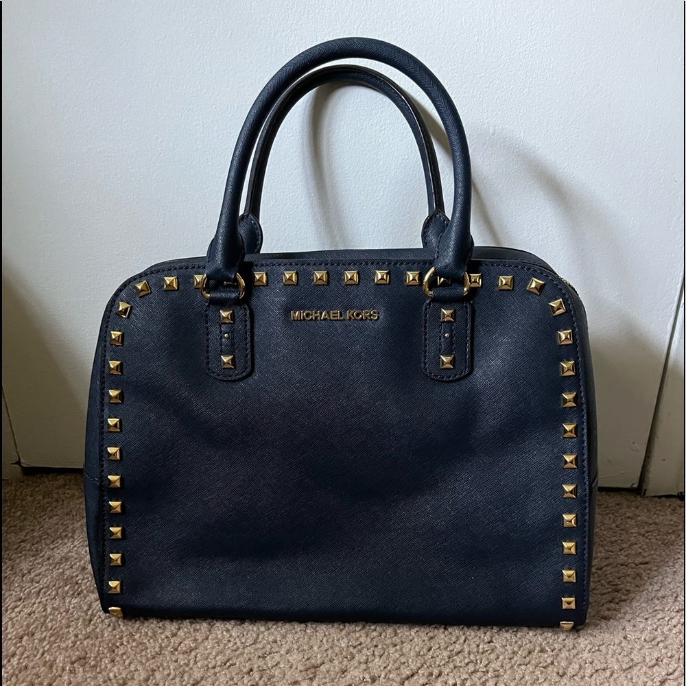 Michael Kors Dark Blue Leather Satchel (with crossbody strap)